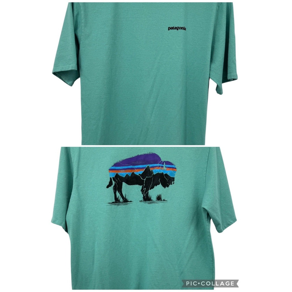 Patagonia Responsibili Tee Mens Medium Green Bison Graphic T Shirt Outdoor